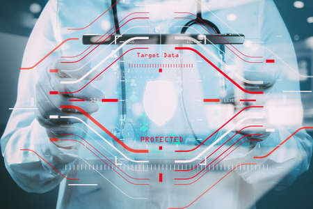 General Data Protection Regulation (GDPR) and Security concept.Computer Halogram target protection locked with success on business medical and health care working and technology.の写真素材