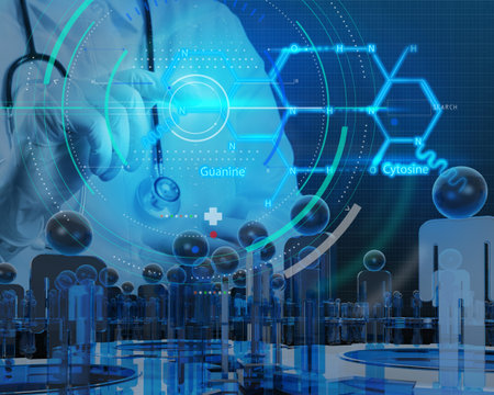 Accurate diagnosis appropriate treatment medical concept.chemist doctor hand drawing chemical...