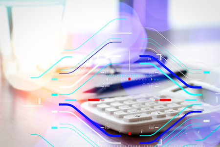Concept of focus on target with digital diagram.close up of business documents on office table with...
