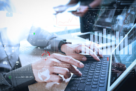 Intelligence (BI) and business analytics (BA) with key performance indicators (KPI) dashboard...