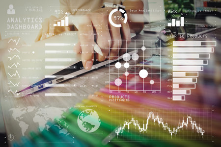 Intelligence (BI) and business analytics (BA) with key performance indicators (KPI) dashboard...