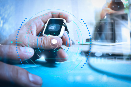 Health care and medical services with circular AR diagram.business presentation meeting on office...