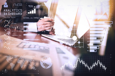 Intelligence (BI) and business analytics (BA) with key performance indicators (KPI) dashboard...