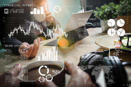 Financial report data of business operations (balance sheet and  income statement and diagram) as...