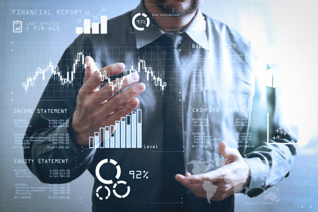 Financial report data of business operations (balance sheet and income statement and diagram) as...