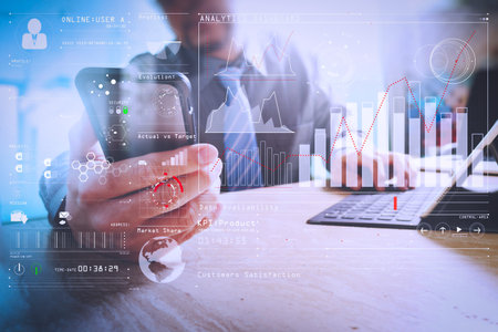 Intelligence (BI) and business analytics (BA) with key performance indicators (KPI) dashboard...