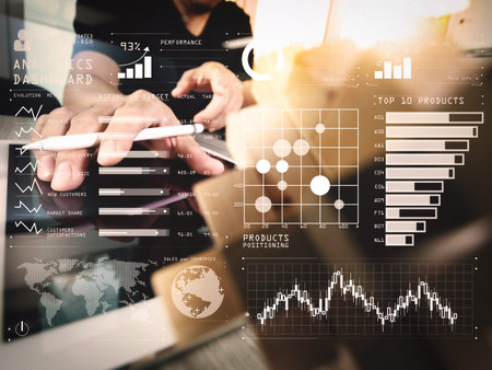 Intelligence (BI) and business analytics (BA) with key performance indicators (KPI) dashboard...