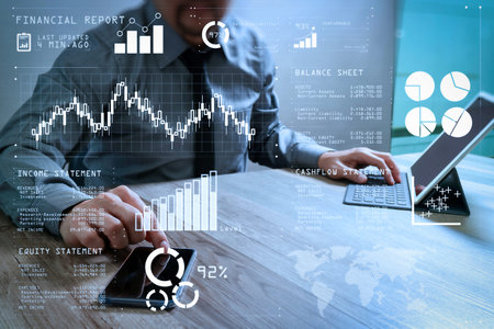 Financial report data of business operations (balance sheet and income statement and diagram) as...