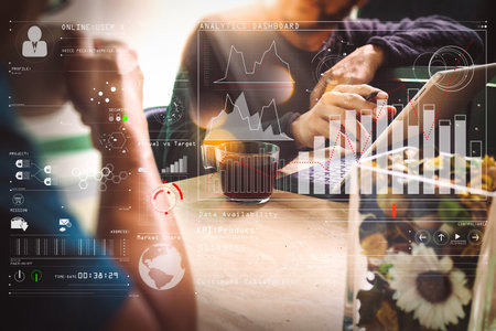 Intelligence (BI) and business analytics (BA) with key performance indicators (KPI) dashboard...