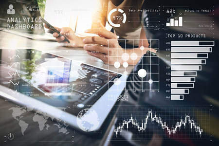 Intelligence (BI) and business analytics (BA) with key performance indicators (KPI) dashboard...