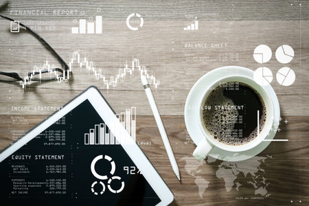 Financial report data of business operations (balance sheet and  income statement and diagram) as...