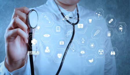Modern medical technology concept.smart doctor and working with VR.の写真素材