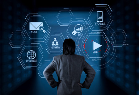 Digital marketing media (website ad, email, social network, SEO, video, mobile app) in virtual...