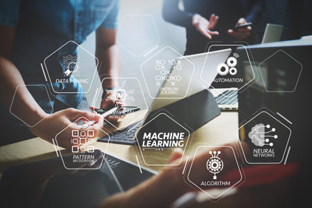 Machine learning technology diagram with artificial intelligence (AI),neural network,automation,data...