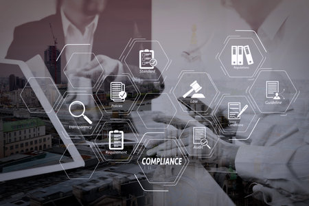 Compliance Virtual Diagram for regulations, law, standards, requirements and audit.co working team...