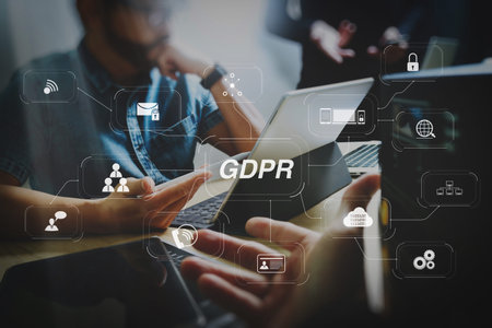 GDPR. Data Protection Regulation with Cyber security and privacy virtual diagram.StartUp Programming...