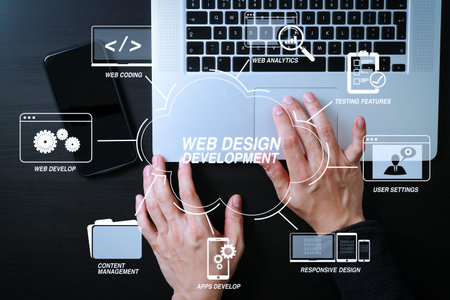Developing programming and coding technologies with Website design in virtual diagram.cyber security...