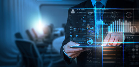Intelligence (BI) and business analytics (BA) with key performance indicators (KPI) dashboard...