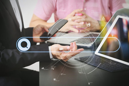 Searching Browsing Internet Data Information Networking Concept with blank search bar.co working...