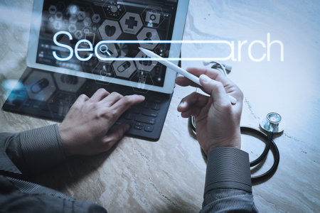 Searching Browsing Internet Data Information Networking Concept with blank search bar.medical doctor...