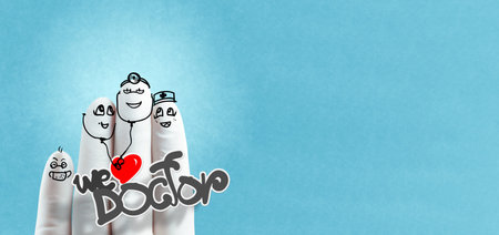 A lovely family hand drawn on finger,doctor and nurse concept creative and design.