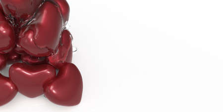 3d render crystal clear syrup leaking melting over chocolate heart shape symbol on white banner backgroundの写真素材