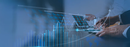 Businessman using smartphone data progress of business and financial and investment data,network and...