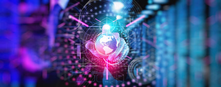 Metaverse digital cyber world technology concept businessman success working with his team as concept with virtual digital dashboard interface with The real world with the virtual world overlapped icons innovation technology future.の写真素材