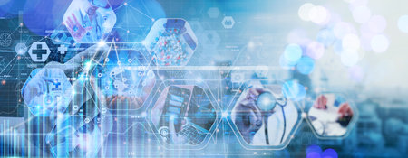 Doctor with virtual globe  healthcare network connection concept.Science and medical innovation technology future sustainable smart services and solutions in global research networks.の写真素材