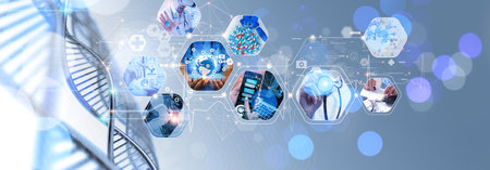 Doctor with virtual globe  healthcare network connection concept.Science and medical innovation technology future sustainable smart services and solutions in global research networks.の写真素材