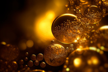 Greeting Season  ornate gold fantasy Christmas concept.close up of ornaments on a Gold  Christmas tree with decorative light background.の写真素材
