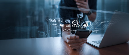 businessman using smartphone investment concept, invest money, business and finance, capital...