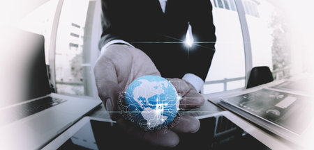 Ai big data of Global network connection in businessman hand, Internet and digital technology, Science and artificial intelligence digital technologies of futuristic.の写真素材