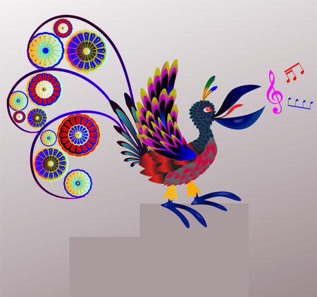 Decorative singing bird illustration.のイラスト素材