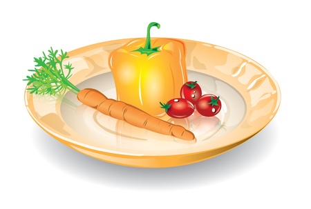 Dish with yellow pepper, cherry tomatoes and carrotのイラスト素材