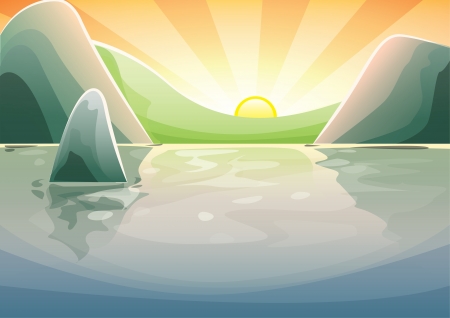 Peaceful lake sunsetのイラスト素材