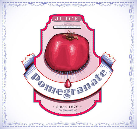 Ripe pomegranate juice product labelのイラスト素材