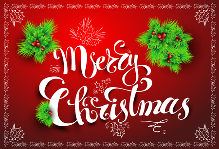 Merry Christmas post card, Vector illustration, hand-written font, EPS 10のイラスト素材