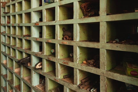 Old factory archive library wooden Cabinet.の写真素材