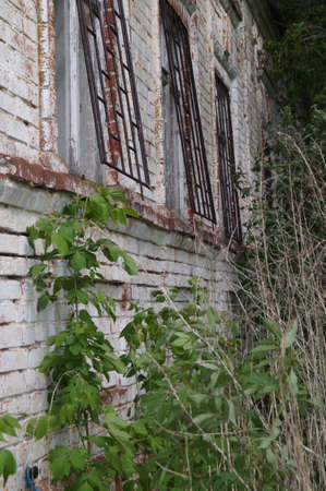 Facade of the old dilapidated houseの写真素材