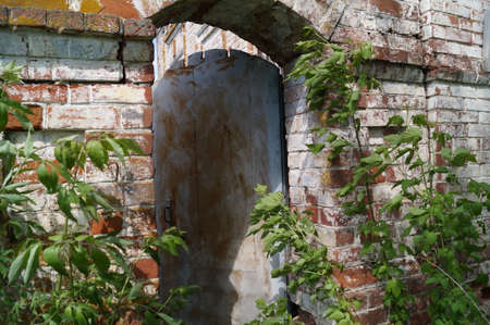 Wicket door in an abandoned houseの写真素材