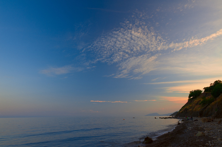 Sunset on the southern coast of Crimea, cirrus clouds (Malorechenskoe settlement, Alushta city district, Crimea, 2018)の写真素材