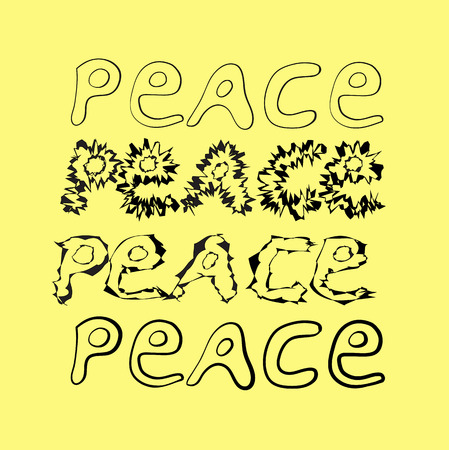 hand-drawn word peace. 4 variants. Vector illustrationのイラスト素材
