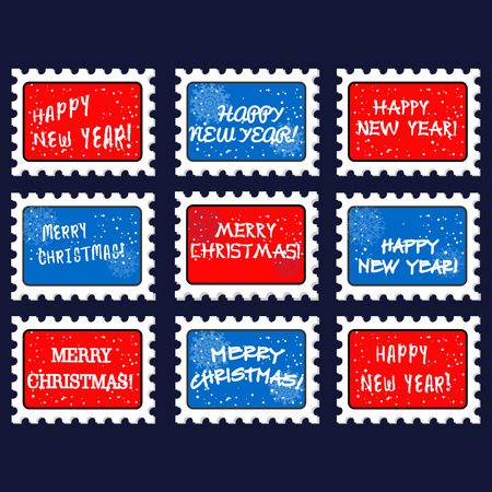 Christmas and new year stamp and postmark. Xmas stamps. on dark-blue background. Vector illustrationのイラスト素材