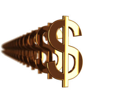 Gold dollars signs at white background with depth of fieldの写真素材