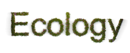 Green word Ecology typed by flowers and grassの写真素材