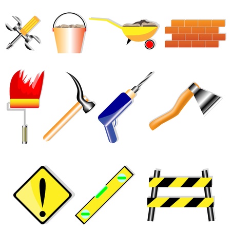 A set of icons for various building designs on a white backgroundのイラスト素材