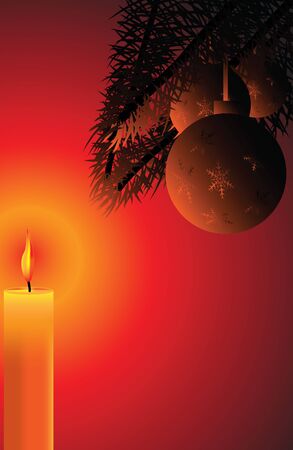 Christmas background card with a candle and Christmas tree ballsのイラスト素材