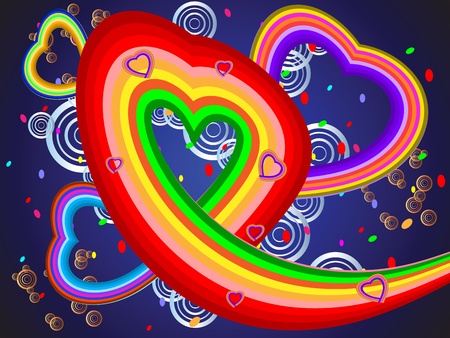 Colorful illustration with hearts of different color bands of the rainbowのイラスト素材