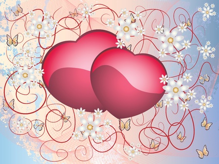 Colorful postcard illustration with hearts and flowersのイラスト素材